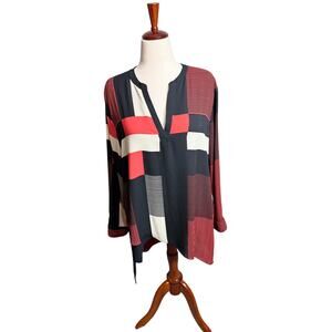 Chico's red black white long line tunic asymmetrical high low hem Sz 3 US XL